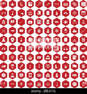 100 offence icons hexagon red Stock Vector