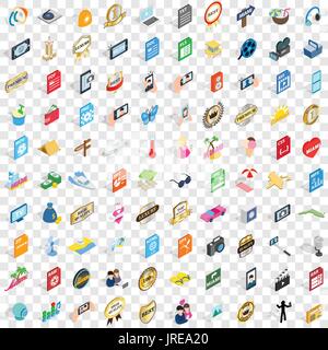 100 dj icons set, isometric 3d style Stock Vector