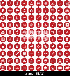 100 officer icons hexagon red Stock Vector
