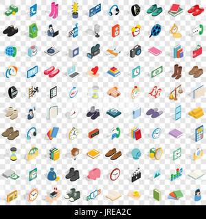 100 donation icons set, isometric 3d style Stock Vector