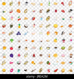 100 drinks icons set, isometric 3d style Stock Vector
