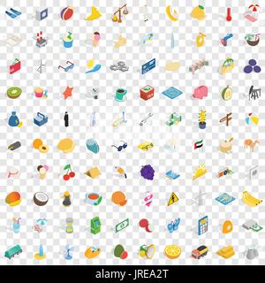 100 dubai icons set, isometric 3d style Stock Vector