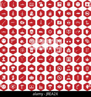 100 oppression icons hexagon red Stock Vector