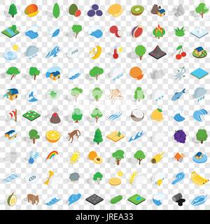 100 earth icons set, isometric 3d style Stock Vector