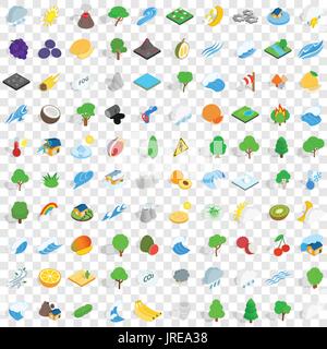 100 ecology icons set, isometric 3d style Stock Vector