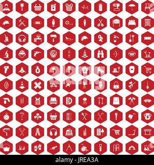 100 outfit icons hexagon red Stock Vector