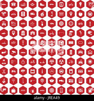 100 parking icons hexagon red Stock Vector