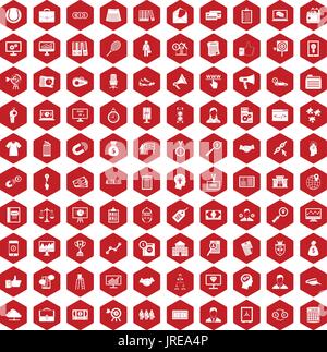 100 partnership icons hexagon red Stock Vector