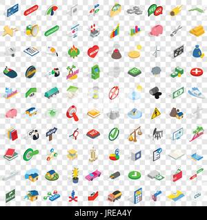 100 emblem icons set, isometric 3d style Stock Vector