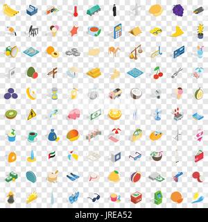 100 emirates icons set, isometric 3d style Stock Vector