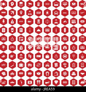 100 paying money icons hexagon red Stock Vector