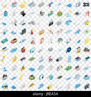 100 energy icons set, isometric 3d style Stock Vector