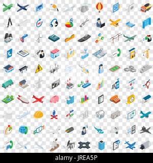 100 engineering icons set, isometric 3d style Stock Vector
