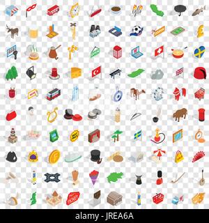 100 europe icons set, isometric 3d style Stock Vector