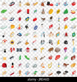 100 europe countries icons set, isometric 3d style Stock Vector