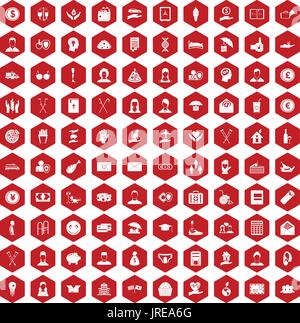 100 philanthropy icons hexagon red Stock Vector