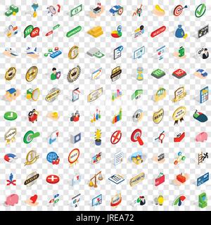 100 excellence icons set, isometric 3d style Stock Vector