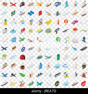 100 experience icons set, isometric 3d style Stock Vector