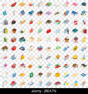 100 family icons set, isometric 3d style Stock Vector