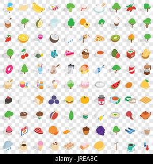 100 farm icons set, isometric 3d style Stock Vector