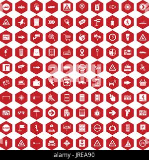 100 pointers icons hexagon red Stock Vector