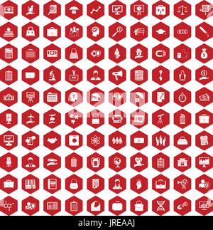 100 portfolio icons hexagon red Stock Vector