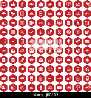 100 post and mail icons hexagon red Stock Vector