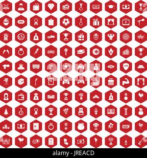 100 premium icons hexagon red Stock Vector