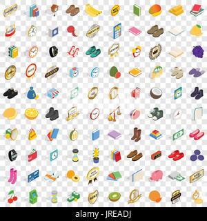 100 fineness icons set, isometric 3d style Stock Vector