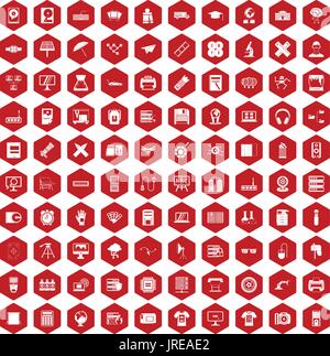 100 printer icons hexagon red Stock Vector