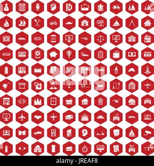 100 private property icons hexagon red Stock Vector