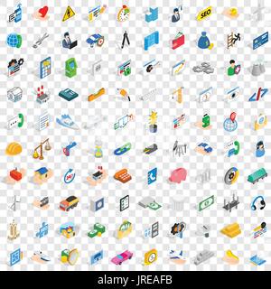 100 firm icons set, isometric 3d style Stock Vector