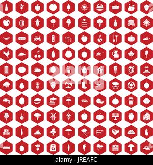 100 productiveness icons hexagon red Stock Vector