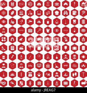 100 profession icons hexagon red Stock Vector
