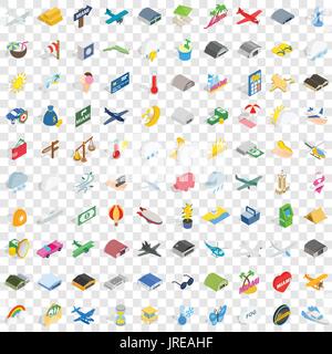 100 fly icons set, isometric 3d style Stock Vector