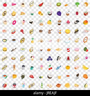 100 food and drinks icons set, isometric 3d style Stock Vector