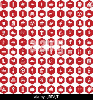 100 pumpkin icons hexagon red Stock Vector