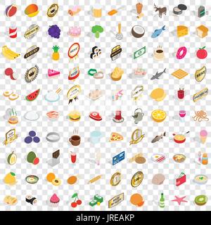 100 food icons set, isometric 3d style Stock Vector