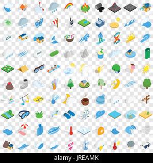 100 forecast icons set, isometric 3d style Stock Vector