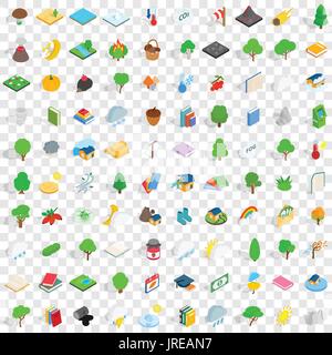 100 forest icons set, isometric 3d style Stock Vector