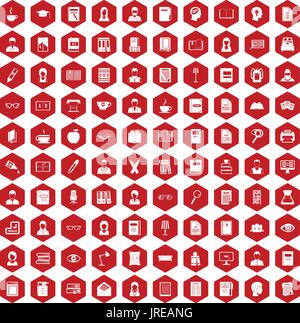 100 reader icons hexagon red Stock Vector