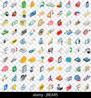 100 fund icons set, isometric 3d style Stock Vector
