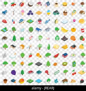 100 garden icons set, isometric 3d style Stock Vector