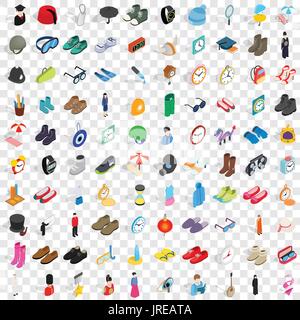 100 gear icons set, isometric 3d style Stock Vector