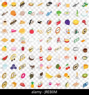 100 grocery shopping icons set, isometric 3d style Stock Vector