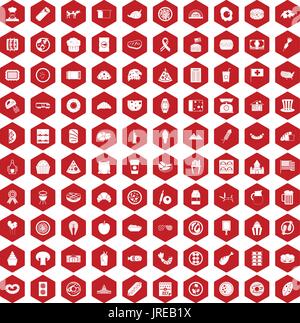 100 sandwich icons hexagon red Stock Vector