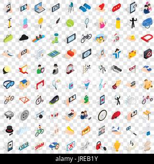 100 hand icons set, isometric 3d style Stock Vector