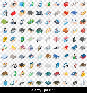 100 hangar icons set, isometric 3d style Stock Vector