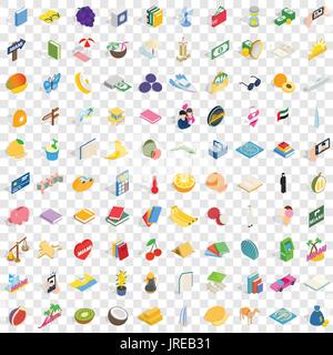 100 happiness icons set, isometric 3d style Stock Vector