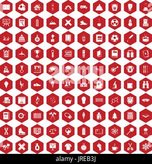 100 school years icons hexagon red Stock Vector